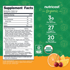 Nutricost Organic Super Greens Orange Sunrise stickpack opens for on-the-go mix.