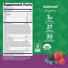 Nutricost Organic Super Greens powder scoop measuring servings for easy daily mix