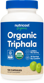 Nutricost Organic Triphala bottle highlights high-potency organic blend.