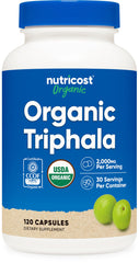 Nutricost Organic Triphala bottle highlights high-potency organic blend.
