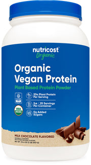 Nutricost Organic Vegan Protein Chocolate container front showing gluten free formula