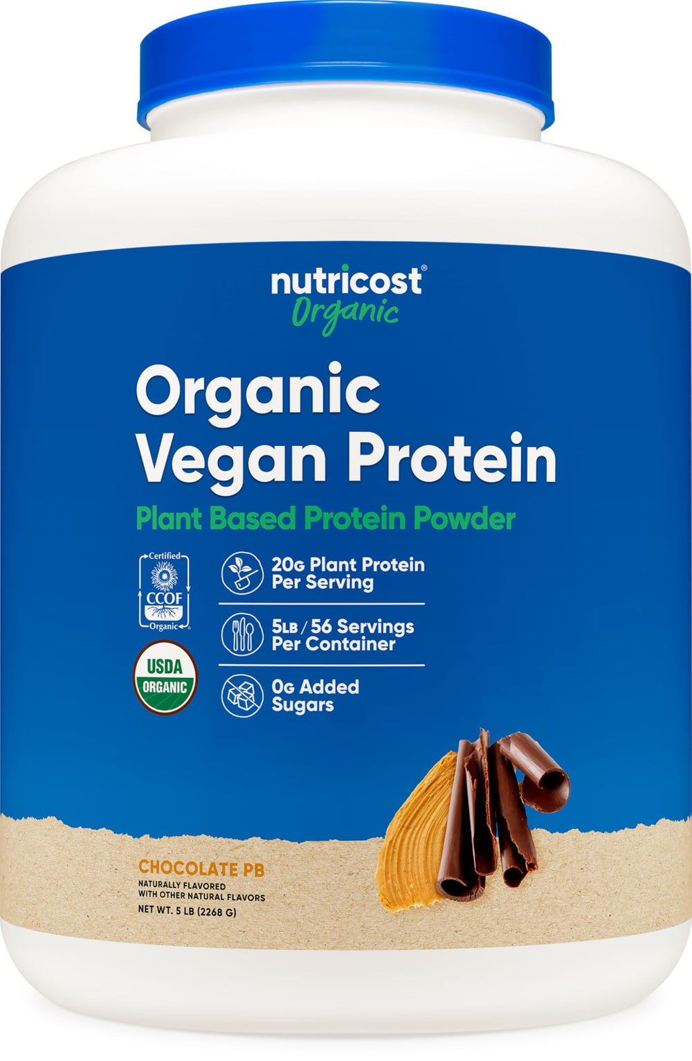 Nutricost Organic Vegan Protein Chocolate Peanut Butter container for daily shakes.