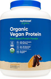 Nutricost Organic Vegan Protein Chocolate Peanut Butter container for daily shakes.