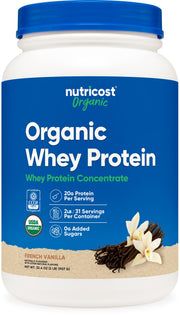 Nutricost organic whey protein concentrate 2 lb front view for daily supplementation