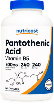 Nutricost Pantothenic Acid 500mg bottle for daily vitamin support