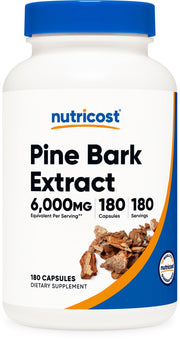 Nutricost Pine Bark Extract bottle front showing 180 servings for daily use