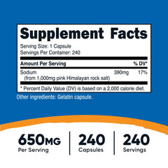 Nutricost Pink Himalayan Salt Capsules label provides clear product details for informed choices