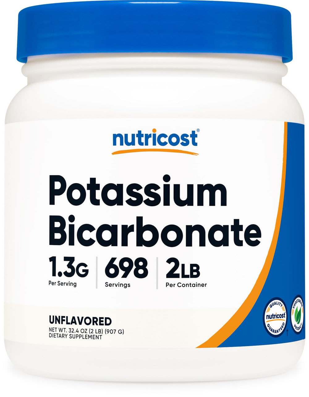 Nutricost potassium bicarbonate powder bottle front view for baking and kitchen use