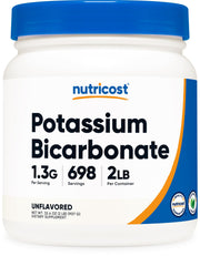 Nutricost potassium bicarbonate powder bottle front view for baking and kitchen use