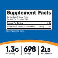 Nutricost potassium bicarbonate powder with serving scoop convenient 1/4 teaspoon measure