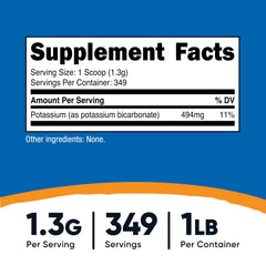 Nutricost Potassium Bicarbonate Powder and serving scoop for precise dosing.