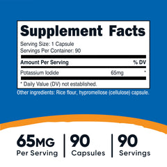Nutricost Potassium Iodide capsule close-up showing 65mg per serving