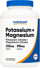 Nutricost Potassium Magnesium Citrates bottle pour demonstrates easy daily dosing.