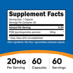 Nutricost PQQ 60 capsules label, vegetarian and non-GMO formulation.