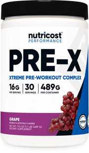 Nutricost Pre-X grape tub ready for pre-workout energy and focus