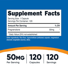 Nutricost Pregnenolone capsules closeup, easy to swallow veggie capsules.
