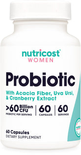 Nutricost Probiotic for Women 60B CFU bottle supports daily digestive balance.