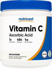 Nutricost Vitamin C powder bottle for daily supplementation.