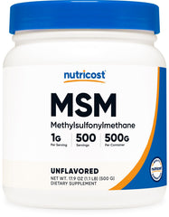 Nutricost Pure MSM Powder 500g bottle with clean label and high-purity formula