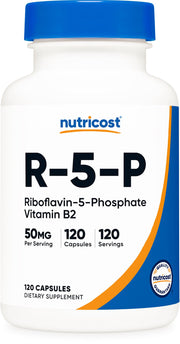 Nutricost R5P bottle front, vegan and GMO-free support for daily energy