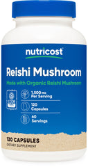 Nutricost Reishi bottle with organic certification, highlighting organic quality for daily use.