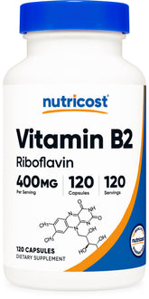 Nutricost Riboflavin 400mg bottle front for daily wellness