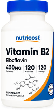 Nutricost Riboflavin 400mg bottle front for daily wellness
