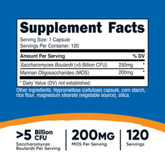 Nutricost Saccharomyces boulardii MOS label highlights per-serving potency.