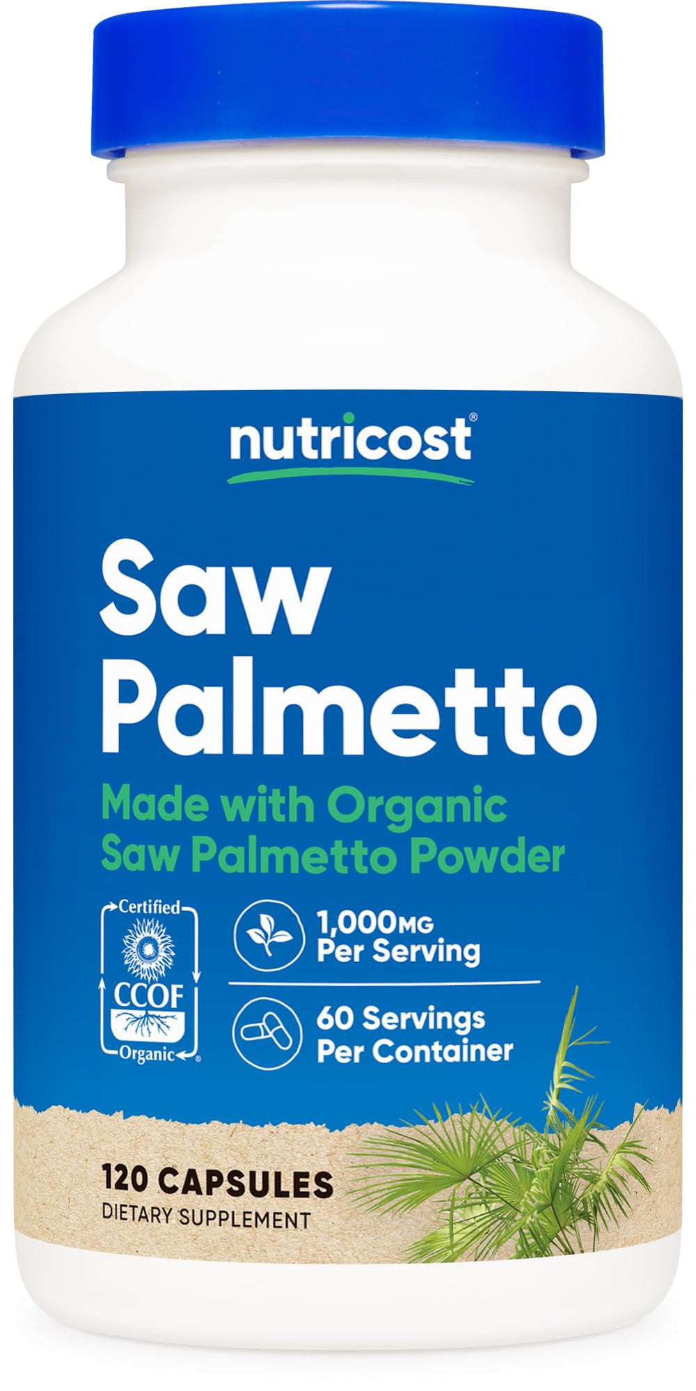 Nutricost Saw Palmetto bottle front with clear branding and label.