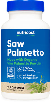 Nutricost Saw Palmetto bottle front with clear branding and label.