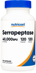 Nutricost Serrapeptase bottle front view with 120 capsules for convenient daily use