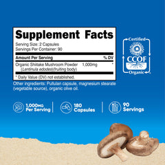 Nutricost Shiitake capsules pour demonstrates 500mg per capsule for easy daily dosing.