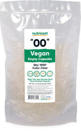 Nutricost size 00 empty capsules, clear and plant-based for easy DIY blends
