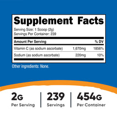 Nutricost unflavored sodium ascorbate powder blends without altering flavor.