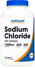 Nutricost Sodium Chloride bottle, convenient salt tablet packaging for daily use.