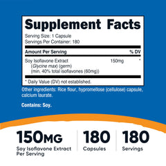 Nutricost Soy Isoflavones capsules closeup highlights 150 mg per capsule.