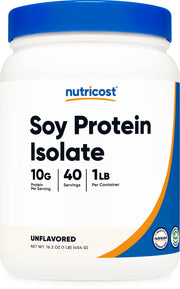 Nutricost soy protein isolate powder front label highlights unflavored versatility