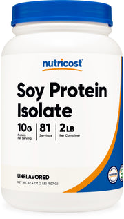 Nutricost Soy Protein Isolate unflavored powder for versatile shakes.