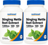 Nutricost stinging nettle root bottle with high potency 7500mg extract for daily wellness.