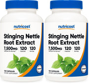 Nutricost stinging nettle root bottle with high potency 7500mg extract for daily wellness.