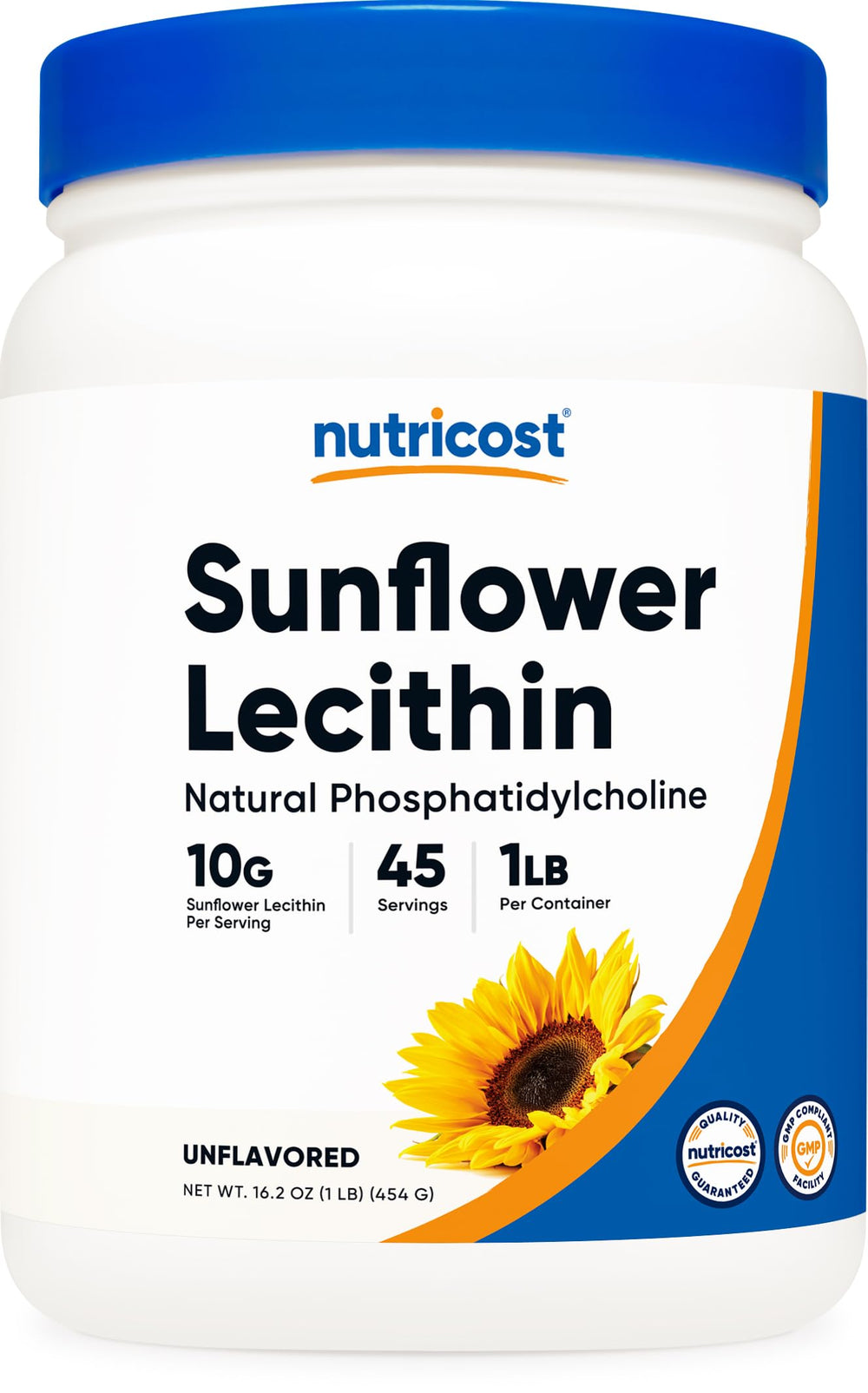 Nutricost Sunflower Lecithin container pouring for emulsification in beverages.