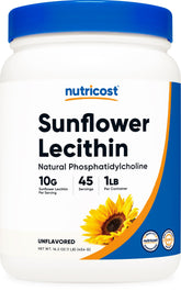 Nutricost Sunflower Lecithin container pouring for emulsification in beverages.