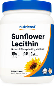 Nutricost Sunflower Lecithin container pouring for emulsification in beverages.