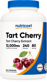 Nutricost Tart Cherry Extract bottle showing 1200mg per serving for daily antioxidant support