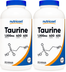 Nutricost Taurine 1000mg bottle front shows a high-potency supplement option for daily support.