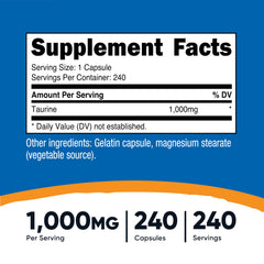 Nutricost Taurine bottle with 240 capsules for convenient daily use