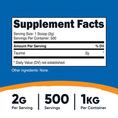 Nutricost Taurine Powder serving scoop included for precise dosing