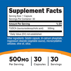 Nutricost Tudca 500mg capsules pack for convenient daily dosing