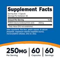 Nutricost Tudca capsules offer a precise 250 mg dose per serving.