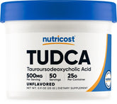 Nutricost Tudca Powder bottle shows clear serving size on the label for easy measurement.